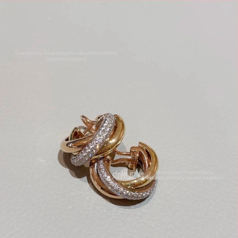 Fülbevalók - Geometriai háromkörös dizájn (Anyag: V arany; Forma: Geometriai; Feldolgozási technika: elektroplakálás; Márka: Xingmengsha jewelry; Fülcsap: réz)