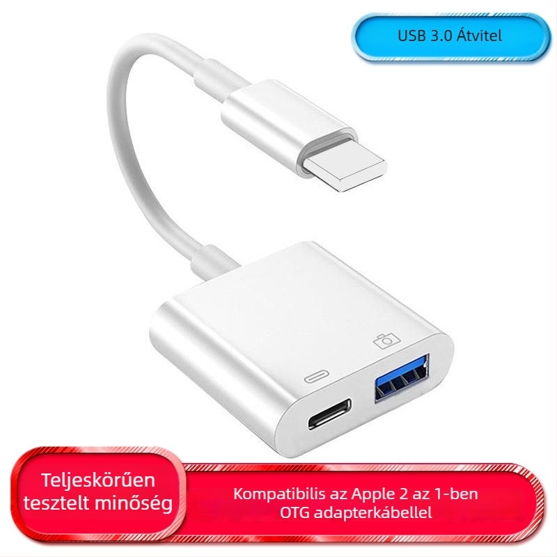 Apple USB-OTG adapter kábel, USB 3.0 – töltés és adatátvitel, iPhone/iPad kompatibilis, USB pendrive és memóriakártya olvasót támogat