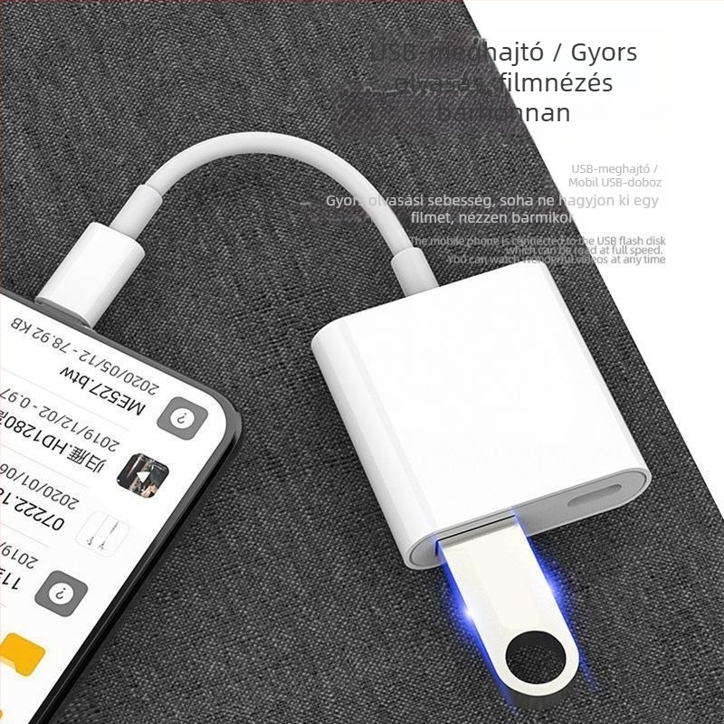 Apple USB-OTG adapter kábel, USB 3.0 – töltés és adatátvitel, iPhone/iPad kompatibilis, USB pendrive és memóriakártya olvasót támogat