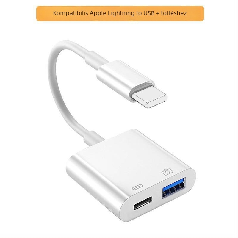Apple USB-OTG adapter kábel, USB 3.0 – töltés és adatátvitel, iPhone/iPad kompatibilis, USB pendrive és memóriakártya olvasót támogat