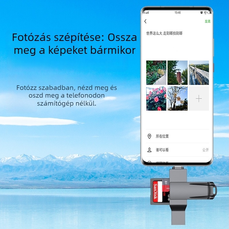 5-az-1-ben USB-C kártyaolvasó, USB 3.0 OTG, SD/TF-támogatás, külső cinkötvözet ház