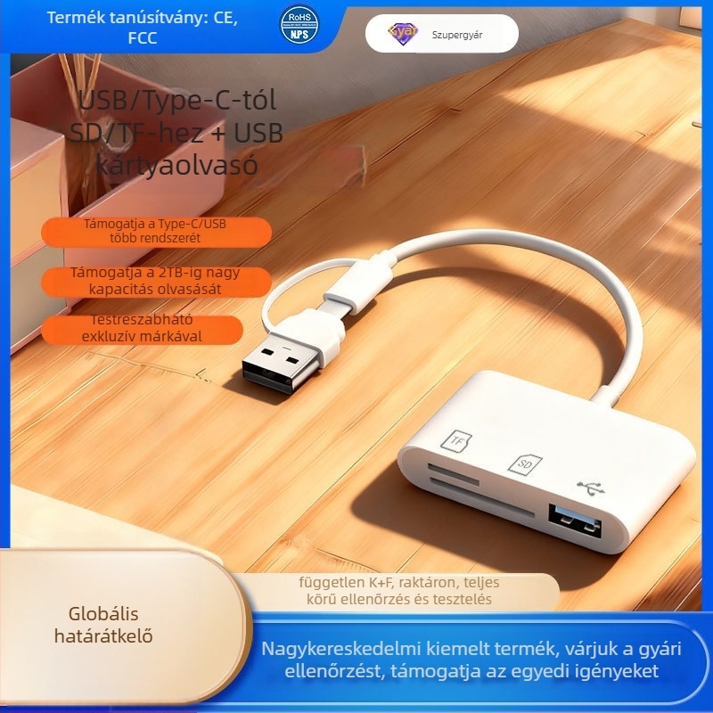 Type-C USB 2.0 Kártyaolvasó SD/TF kártyákhoz OTG (Windows 7 kompatibil)
