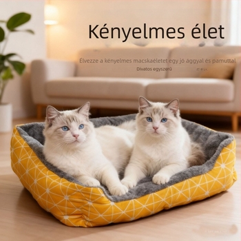 Minden évszakos kisállat-ágy és fészek, kutyáknak és macskáknak, pamut–len anyagból, kényelmes fekhely
