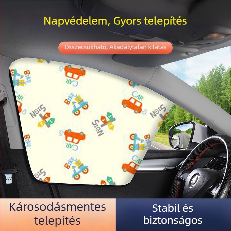 Autó belső napellenző függöny mágneses rögzítéssel oldalsó ablakokra, napsugárzás elleni védelem és hőszigetelés, gyerek rajzfilmsz mintával