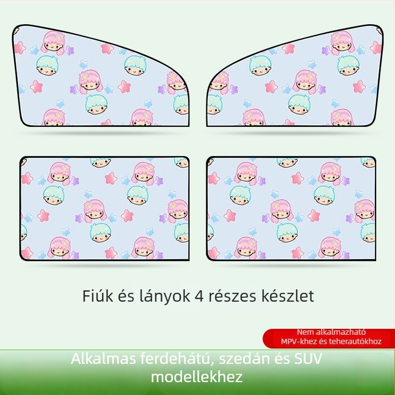 Autó belső napellenző függöny mágneses rögzítéssel oldalsó ablakokra, napsugárzás elleni védelem és hőszigetelés, gyerek rajzfilmsz mintával