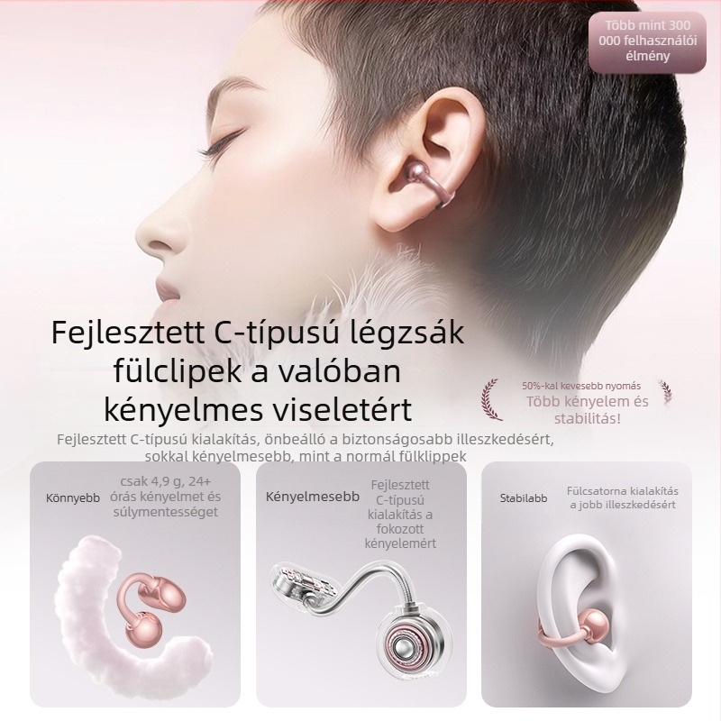 Vezeték nélküli fülcsipeszes Bluetooth fejhallgató, Bluetooth 5.0, 10 m hatótáv, 4–8 óra üzemidő, többpontos kapcsolat