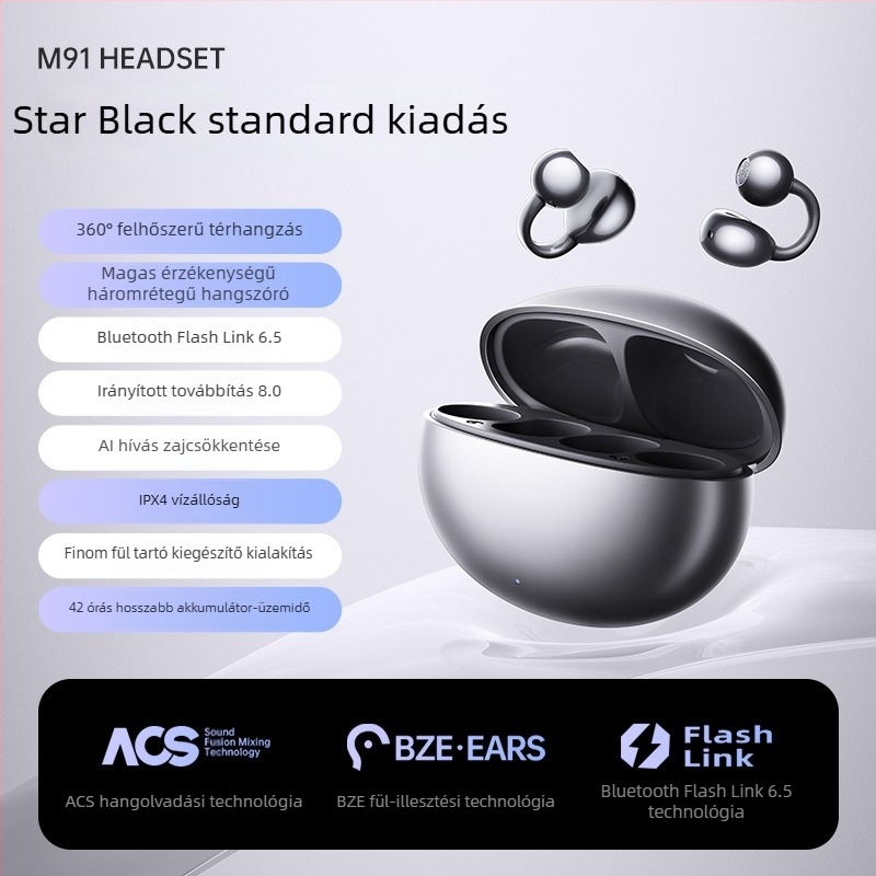 Vezeték nélküli fülcsipeszes Bluetooth fejhallgató, Bluetooth 5.0, 10 m hatótáv, 4–8 óra üzemidő, többpontos kapcsolat