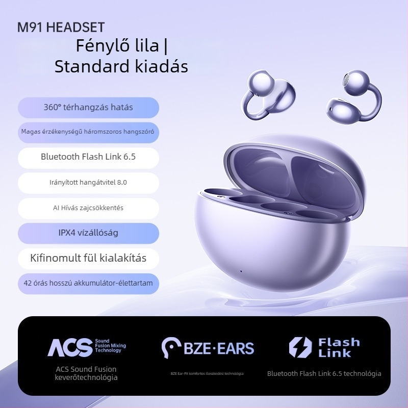 Vezeték nélküli fülcsipeszes Bluetooth fejhallgató, Bluetooth 5.0, 10 m hatótáv, 4–8 óra üzemidő, többpontos kapcsolat