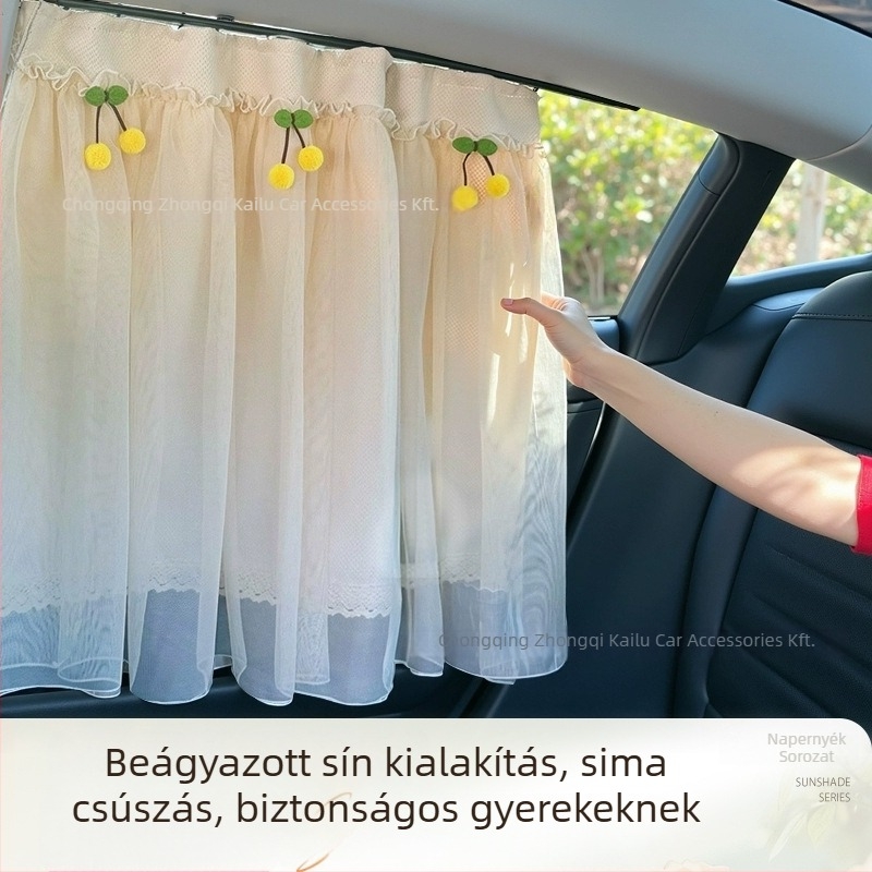 Autóablak napvédő függöny sínrendszerrel, lamellás felakasztás, reflexiós típus, nem szőtt textil