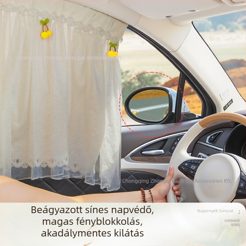 Autóablak napvédő függöny sínrendszerrel, lamellás felakasztás, reflexiós típus, nem szőtt textil