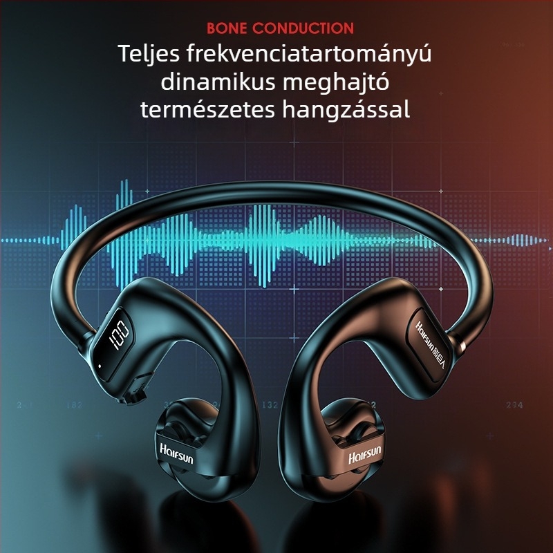 Csontvezetéses Bluetooth headset – sportos fülre akasztott kialakítás, 10 m hatótáv, Bluetooth 5.3, üzemidő több mint 8 óra