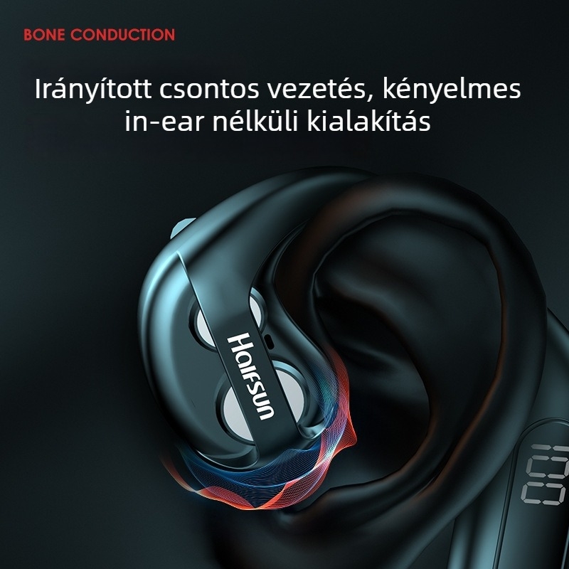 Csontvezetéses Bluetooth headset – sportos fülre akasztott kialakítás, 10 m hatótáv, Bluetooth 5.3, üzemidő több mint 8 óra