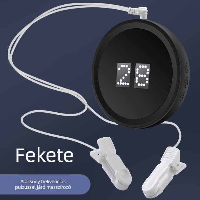 Fülhorgos alvásmasszírozó mikroáram alacsony frekvenciás impulzusokkal, újratölthető beépített 500–800 mAh-s akkumulátor, 6–8 órás üzemidő, LED-kijelző, infravörös fizioterápia és időzítő funkció