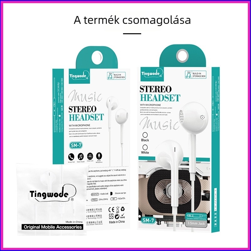 Vezetékes fülhallgató, in-ear kialakítás, 3,5 mm csatlakozó, mikrofon, 1,2 m kábel