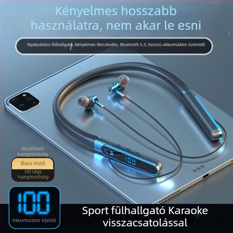 Aaalbl Bluetooth nyakba rögzített fejhallgató karaoke és élő közvetítéshez – Sztereó hangzás, Bluetooth 5.4, 10 m hatótáv, 4–8 óra akkumulátoridő, Digitális kijelző