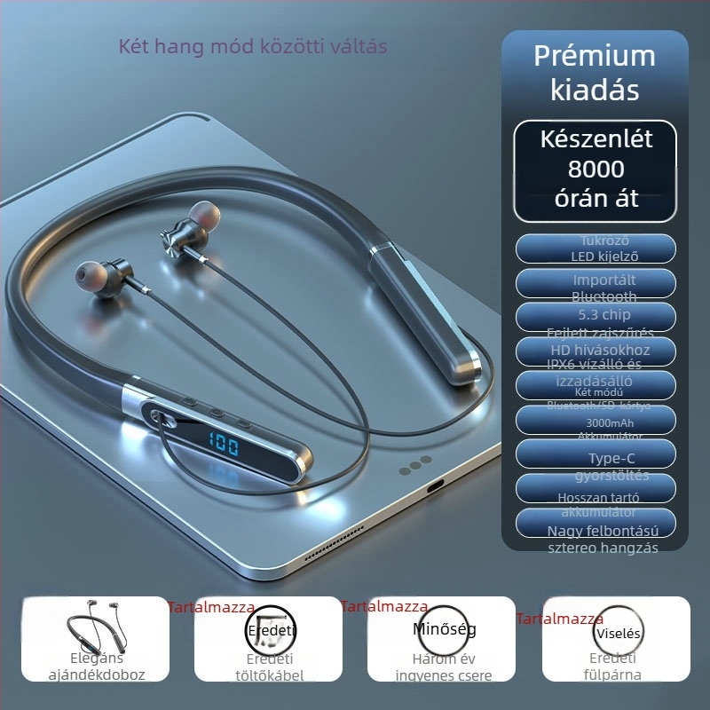 Aaalbl Bluetooth nyakba rögzített fejhallgató karaoke és élő közvetítéshez – Sztereó hangzás, Bluetooth 5.4, 10 m hatótáv, 4–8 óra akkumulátoridő, Digitális kijelző