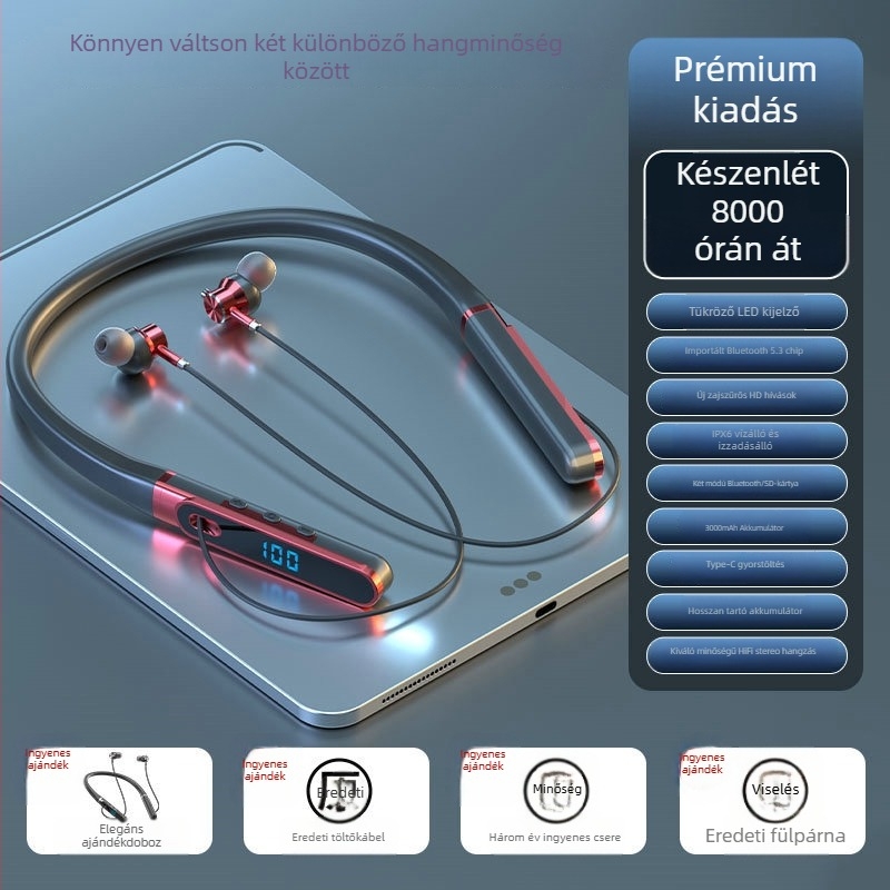 Aaalbl Bluetooth nyakba rögzített fejhallgató karaoke és élő közvetítéshez – Sztereó hangzás, Bluetooth 5.4, 10 m hatótáv, 4–8 óra akkumulátoridő, Digitális kijelző