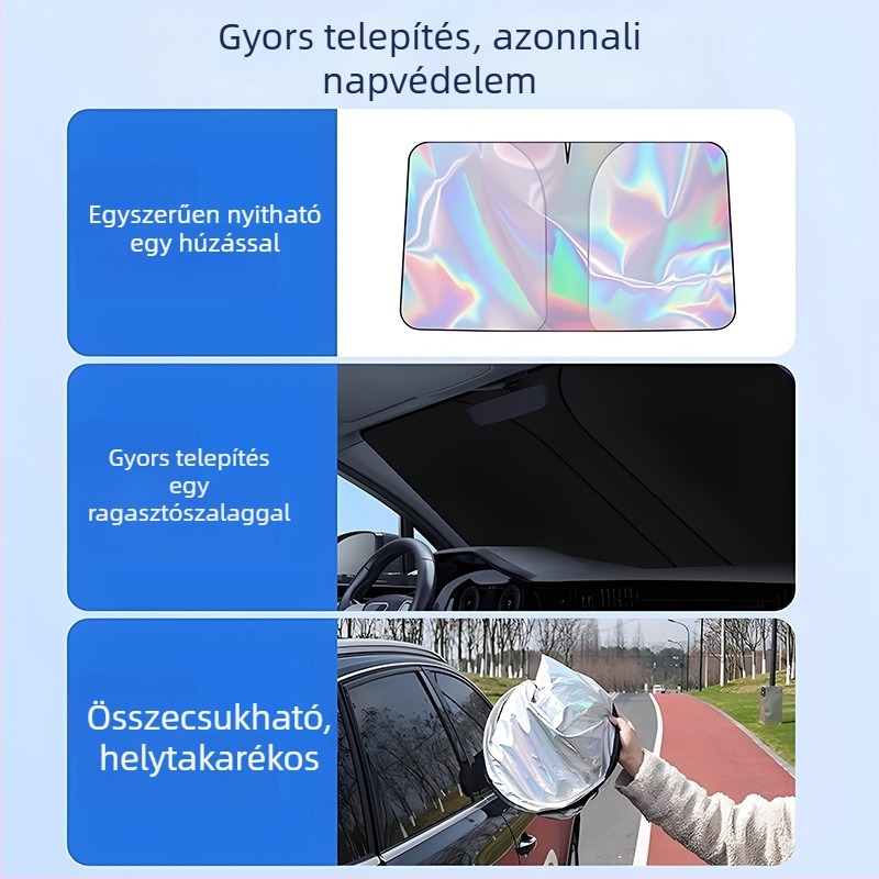 Autó előtti szélvédőre készült napvédő, teleszkópos telepítés, gradiens mintázat, titán ezüst anyag, Lovely márka
