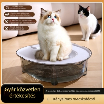 Macska hordozható toalett edzéshez, szagtalanító, vízálló, öblítéses, kerek PP tálca, fél-zárt kialakítás