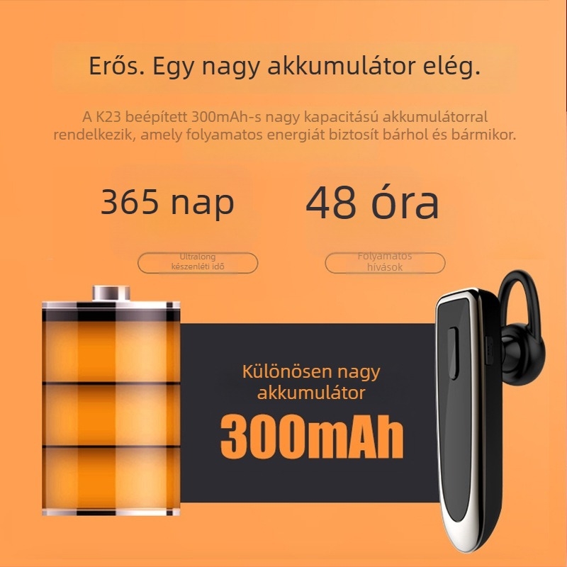 Vezeték nélküli Bluetooth fülhallgató – Bluetooth 5.0, egyoldalas, 15 m hatótáv, többpontú kapcsolódás, akkumulátor állapot kijelző