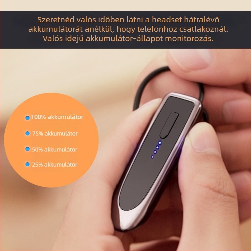 Vezeték nélküli Bluetooth fülhallgató – Bluetooth 5.0, egyoldalas, 15 m hatótáv, többpontú kapcsolódás, akkumulátor állapot kijelző