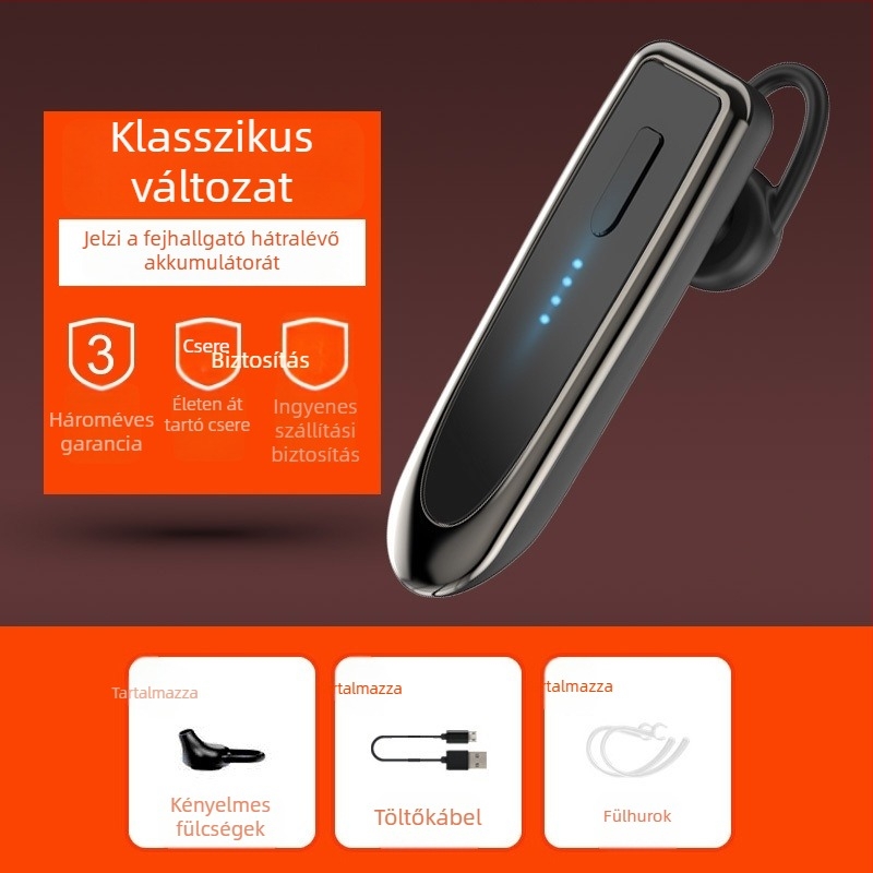 Vezeték nélküli Bluetooth fülhallgató – Bluetooth 5.0, egyoldalas, 15 m hatótáv, többpontú kapcsolódás, akkumulátor állapot kijelző