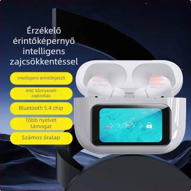 Vezeték nélküli Bluetooth fejhallgató érintőképernyővel, TWS fél-fül dizájn, ANC/ENC zajcsökkentés, Bluetooth 5.4, 4–8 órás üzemidő