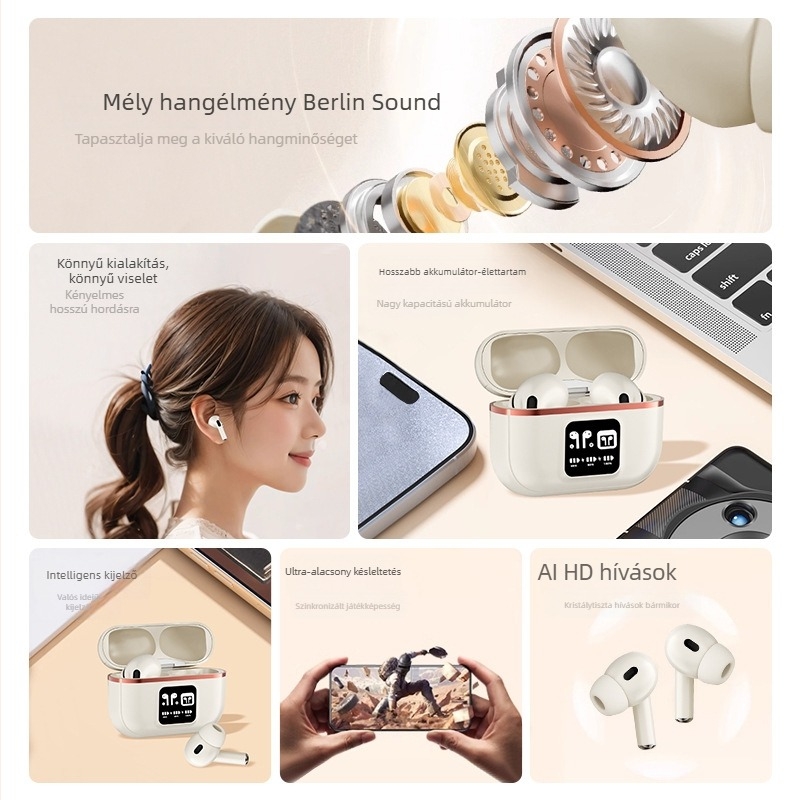 Vezeték nélküli Bluetooth In-Ear fülhallgatók sporthoz — alacsony késleltetés játékhoz, zajcsökkentés, üzemideje 4–8 óra, Bluetooth 5.4, hatótávolság 10 m
