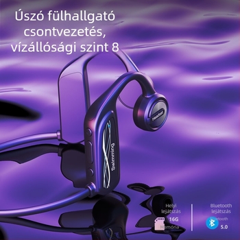 K9 csontvezetéses fejhallgató, fejre rögzített, IP68 vízálló, 16GB memória, Bluetooth