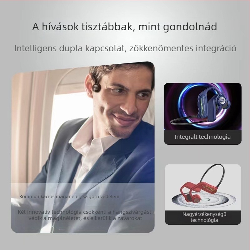 K9 csontvezetéses fejhallgató, fejre rögzített, IP68 vízálló, 16GB memória, Bluetooth