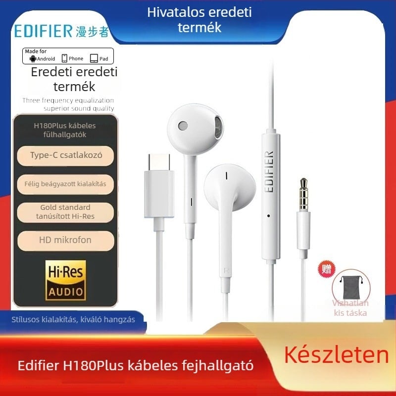 Edifier H180plus Type-C in-ear vezetékes fülhallgató mikrofonnal, PC játékokhoz, 3,5 mm csatlakozó