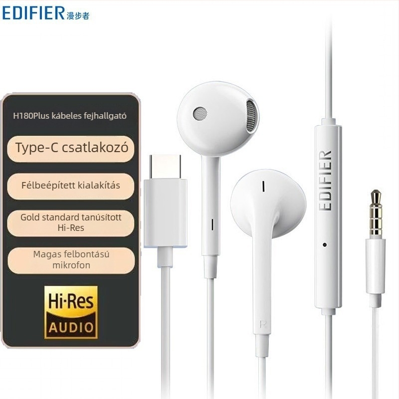 Edifier H180plus Type-C in-ear vezetékes fülhallgató mikrofonnal, PC játékokhoz, 3,5 mm csatlakozó