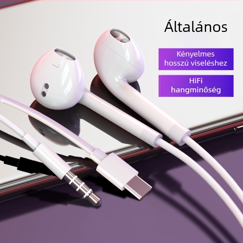 Vezetékes in-ear fülhallgató mikrofonnal, 3,5 mm egyenes csatlakozó, kompatibilis Huawei/Oppo/Xiaomi/Vivo