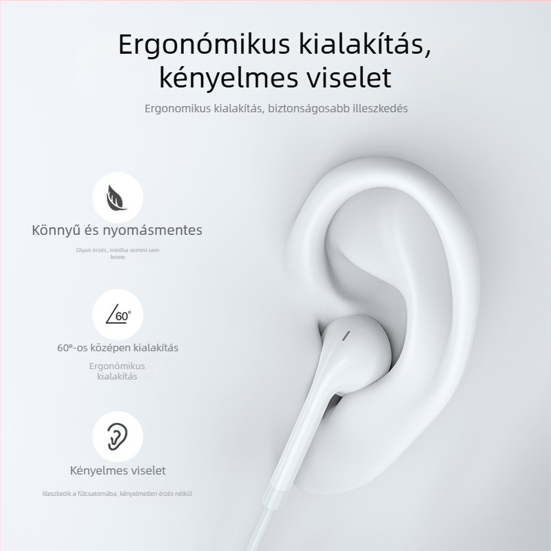 Vezetékes in-ear fülhallgató mikrofonnal, 3,5 mm egyenes csatlakozó, kompatibilis Huawei/Oppo/Xiaomi/Vivo