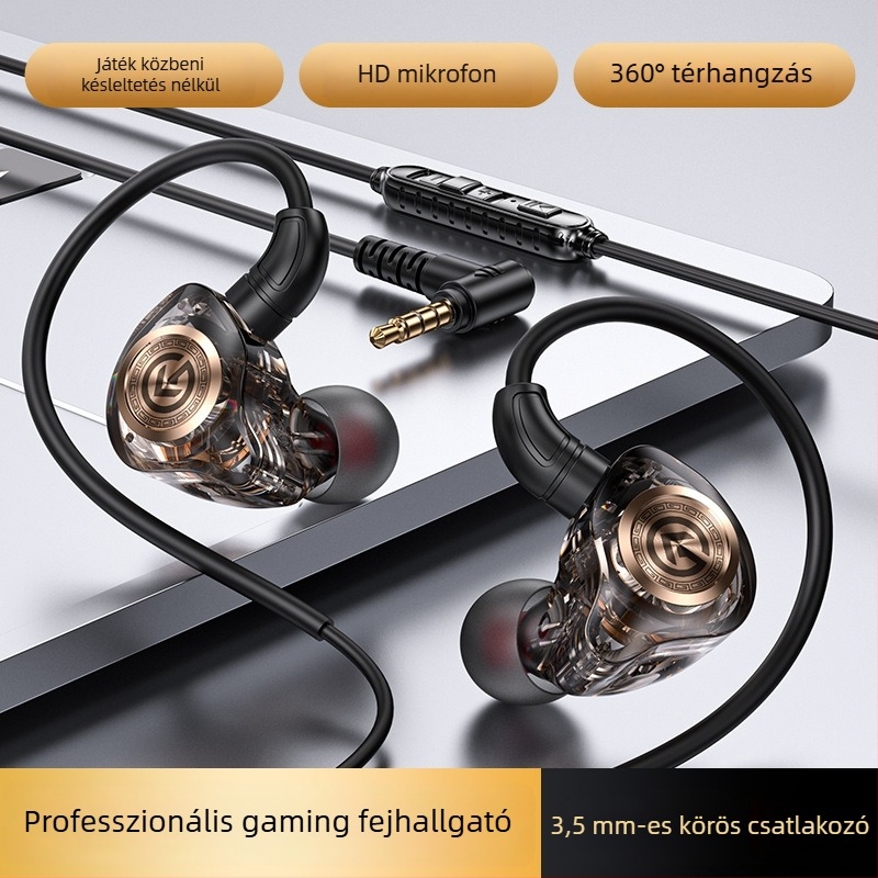 KG17 Vezetékes fülhallgató Type-C/3,5 mm kettős csatlakozóval, L‑alakú dugó, 10 mm hangszóró, 20–20000 Hz frekvenciatartomány, 1,5 m kábel