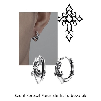 Fülbevaló kereszt motívummal – vintage kopásos felület, ezüst bevonat, allergiamentes, uniszex minimalist design