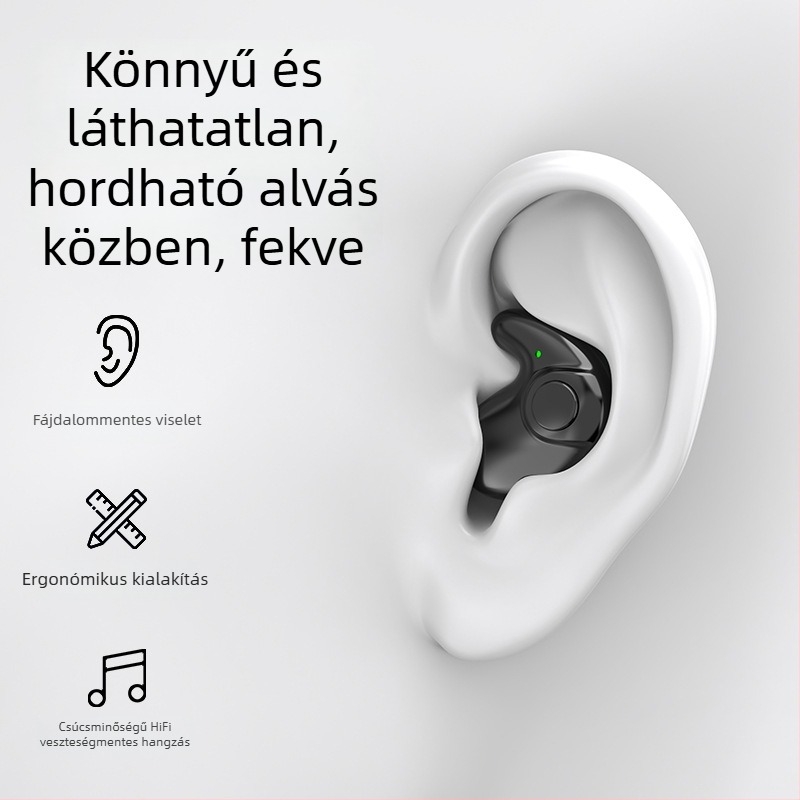 Vezeték nélküli Bluetooth fülhallgató alváshoz, mini, nem fülbe dugható dizájn, sztereó hang, Bluetooth 5.0, 10 m hatótáv, IPX4, 8 órán felüli üzemidő.