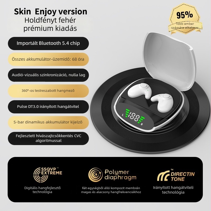 Vezeték nélküli Bluetooth fülhallgató alváshoz, mini, nem fülbe dugható dizájn, sztereó hang, Bluetooth 5.0, 10 m hatótáv, IPX4, 8 órán felüli üzemidő.
