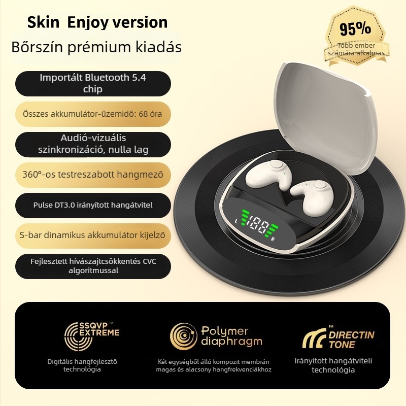 Vezeték nélküli Bluetooth fülhallgató alváshoz, mini, nem fülbe dugható dizájn, sztereó hang, Bluetooth 5.0, 10 m hatótáv, IPX4, 8 órán felüli üzemidő.