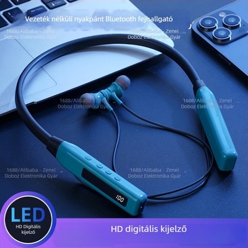 Nyakpántos Bluetooth fülhallgató zajcsökkentéssel, digitális kijelzővel, Bluetooth 5.0, 8+ órás üzemidő, sportos stílus