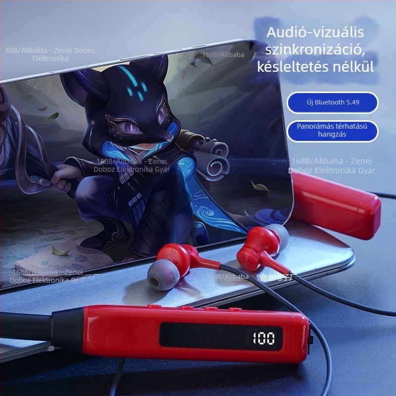 Nyakpántos Bluetooth fülhallgató zajcsökkentéssel, digitális kijelzővel, Bluetooth 5.0, 8+ órás üzemidő, sportos stílus