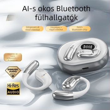 Sportos Bluetooth fülhallgató fülhorgos kialakítással, AI fordítás, (5.4 BT, hatótávolság 10 m, 4–8 órás üzemidő, vízálló, videólejátszás)