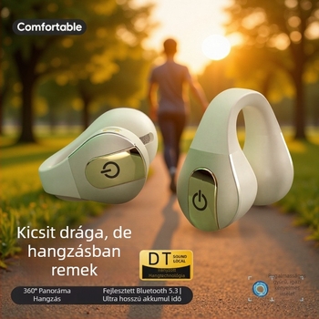 Klipekkel ellátott vezeték nélküli Bluetooth fülhallgató – klipszes kialakítás, IPX7 vízálló, Bluetooth 5.4, 15 m hatótávolság, akkumulátor >8 óra