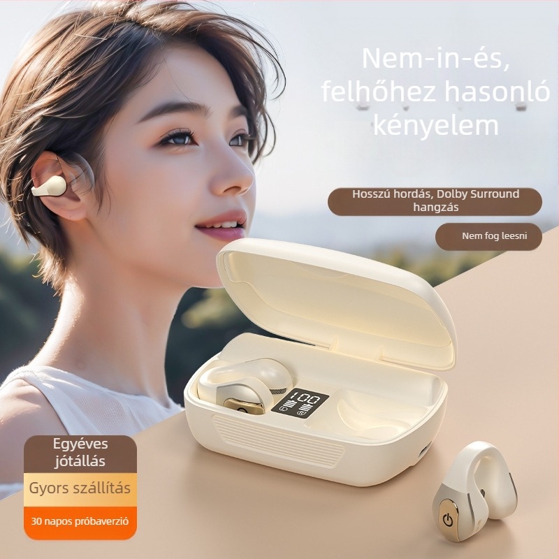 Klipekkel ellátott vezeték nélküli Bluetooth fülhallgató – klipszes kialakítás, IPX7 vízálló, Bluetooth 5.4, 15 m hatótávolság, akkumulátor >8 óra