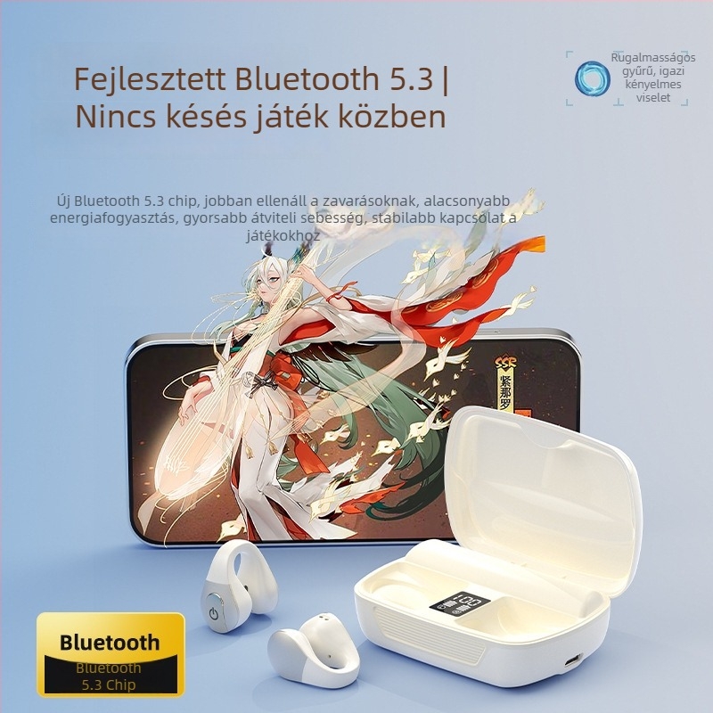 Klipekkel ellátott vezeték nélküli Bluetooth fülhallgató – klipszes kialakítás, IPX7 vízálló, Bluetooth 5.4, 15 m hatótávolság, akkumulátor >8 óra