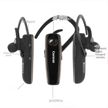 Bluetooth fülhallgató K500 — Bluetooth 5.0, kettős mikrofonos zajcsökkentés 5.0, 10 m hatótáv, akkumulátor-üzemidő >8 óra, fülre helyezett használat