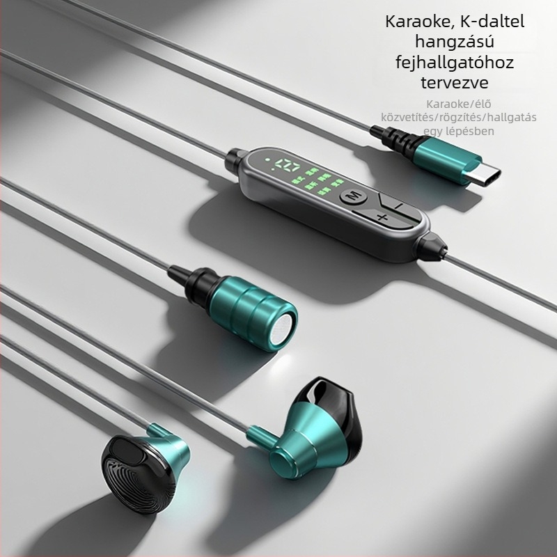Kábeles fülhallgató mikrofonnal karaokehoz, 14,2 mm meghajtók, 20–20 kHz frekvencia, 12 cm kábel, egyenes dugó