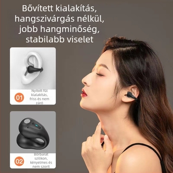 Klipes típusú vezeték nélküli Bluetooth headset, Bluetooth 5.3, 10 m hatótávolság, 4–8 óra üzemidő, sztereó