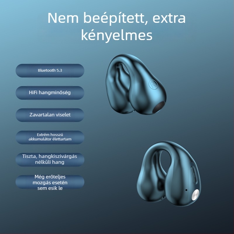 Klipes típusú vezeték nélküli Bluetooth headset, Bluetooth 5.3, 10 m hatótávolság, 4–8 óra üzemidő, sztereó