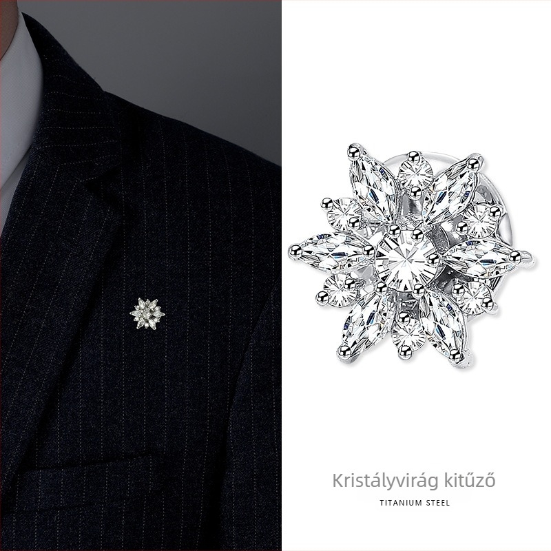 Chenpan réz brooch hatszögletű csillaggal és gyémánttal – uniszex minimalist design